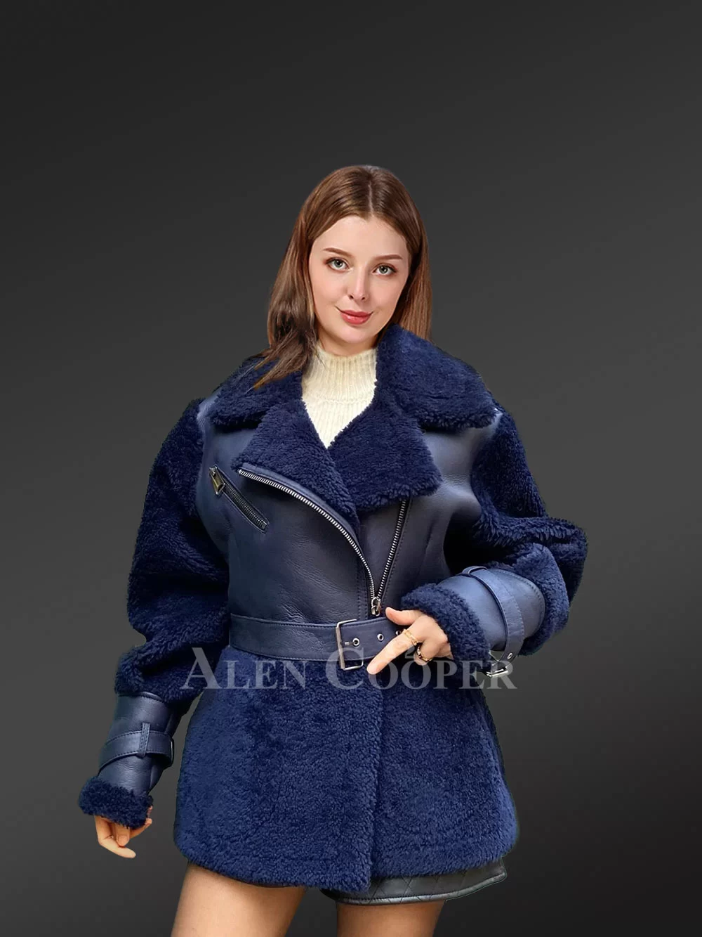 Sheepskin Shearling Coat women with Stylish Design