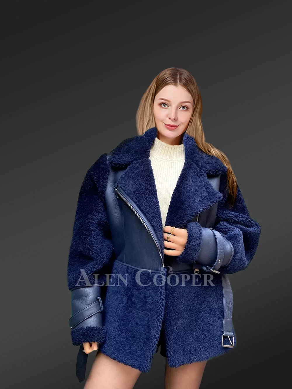 Sheepskin Shearling Coat women with Stylish Design