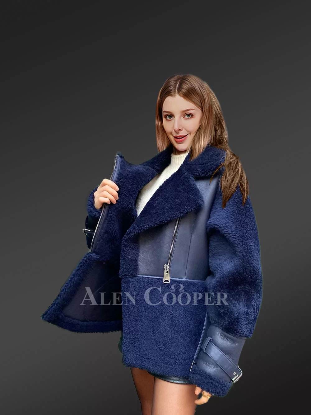 Sheepskin Shearling Coat women with Stylish Design