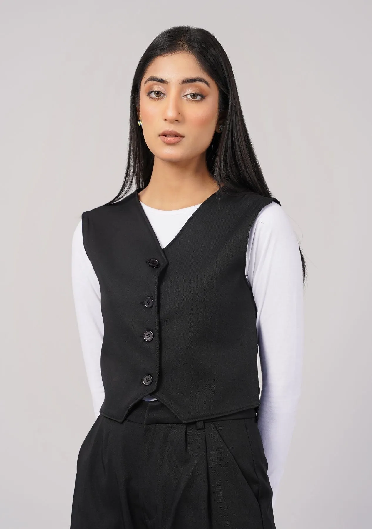 Single Breasted Vest Blazer - Black