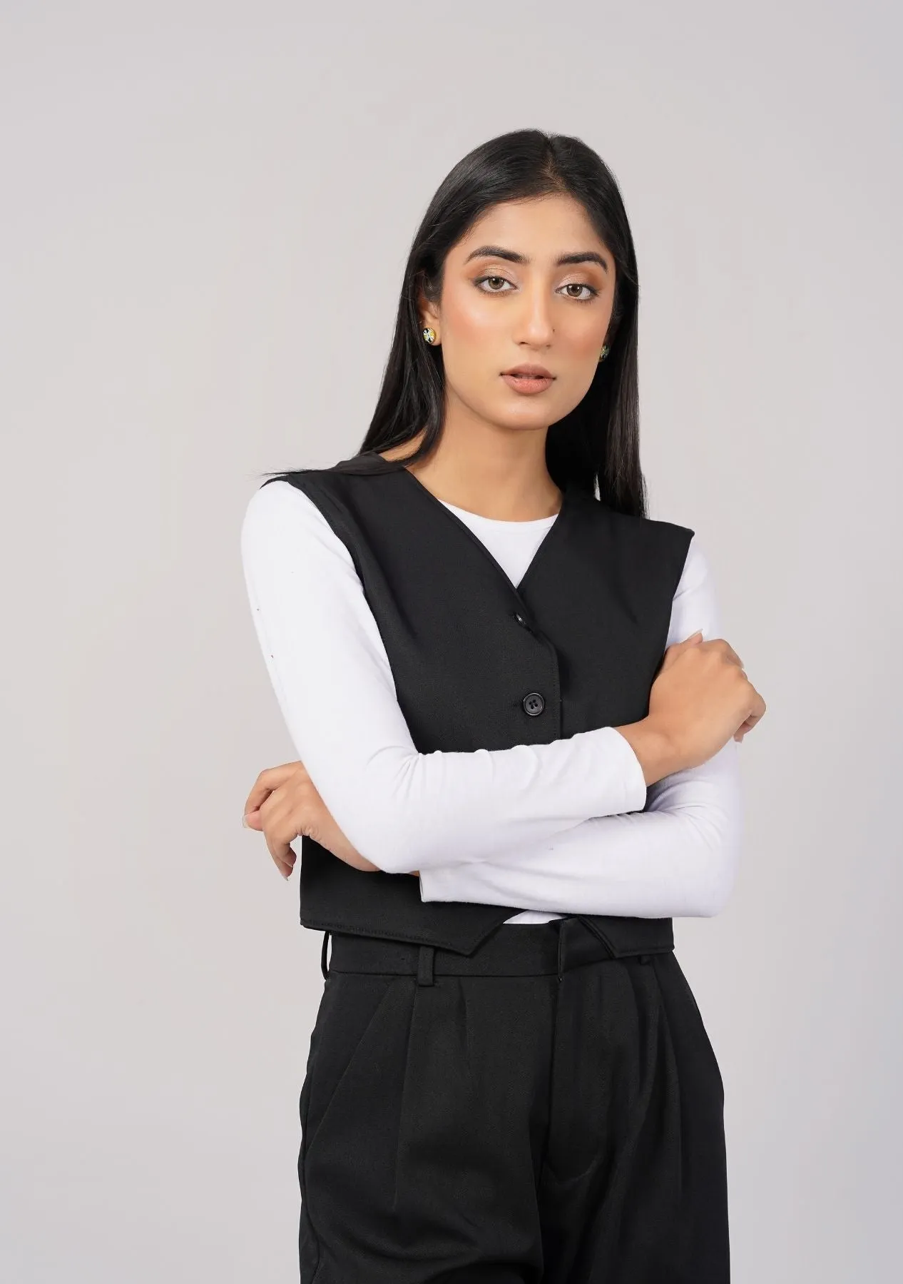 Single Breasted Vest Blazer - Black