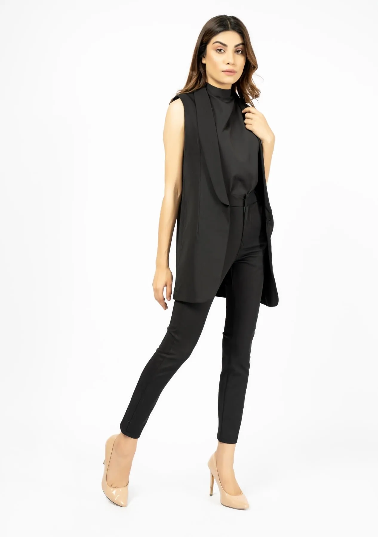 Sleeveless Blazer Vest - Black