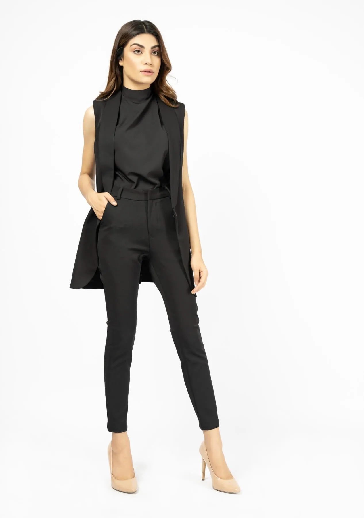 Sleeveless Blazer Vest - Black