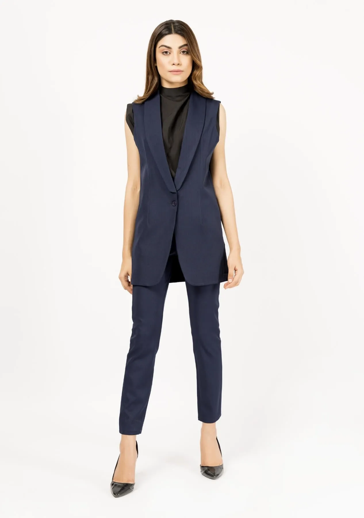 Sleeveless Blazer Vest - Navy Blue