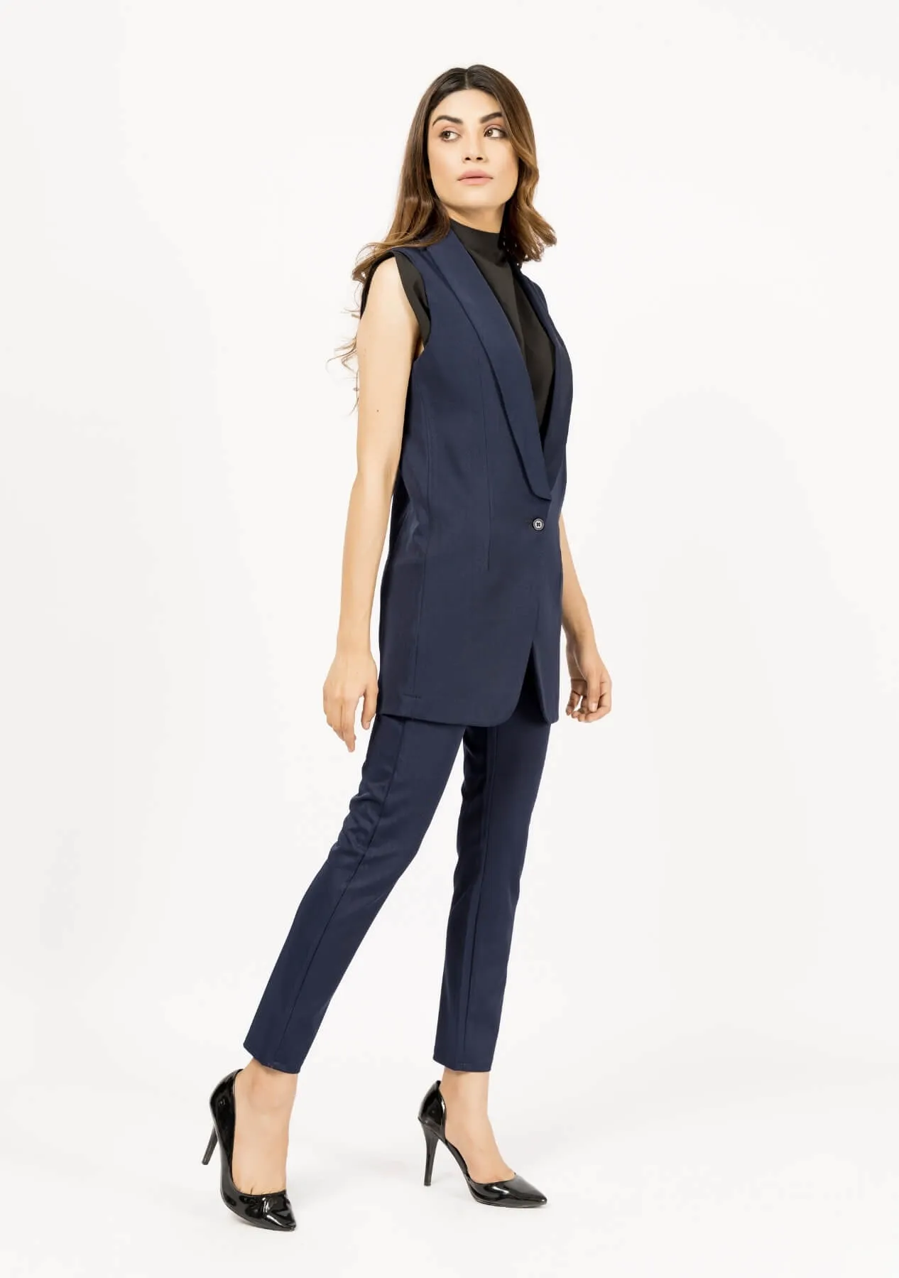 Sleeveless Blazer Vest - Navy Blue