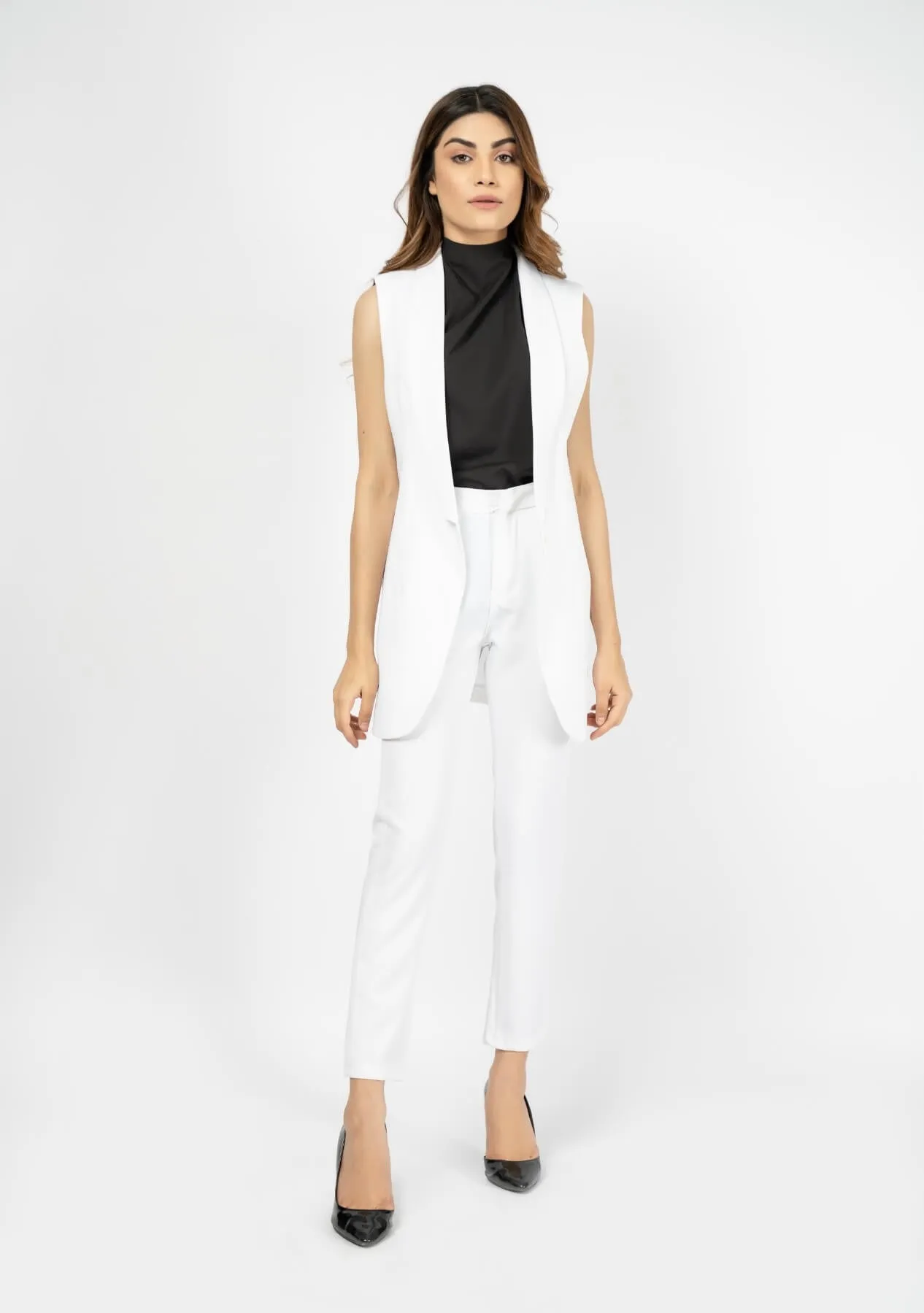 Sleeveless Blazer Vest - White