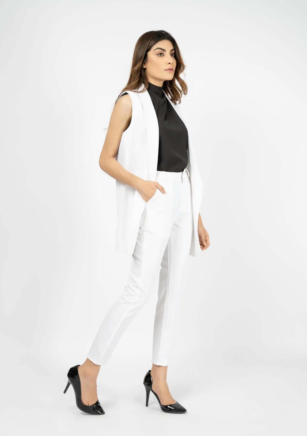 Sleeveless Blazer Vest - White