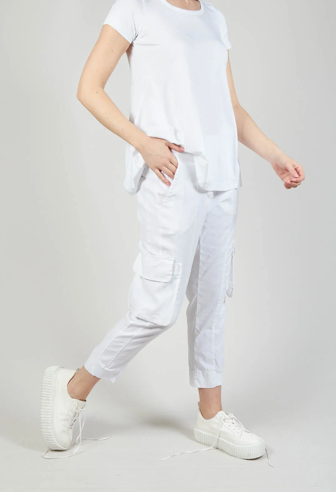 Slim Cargo Style Trousers in White