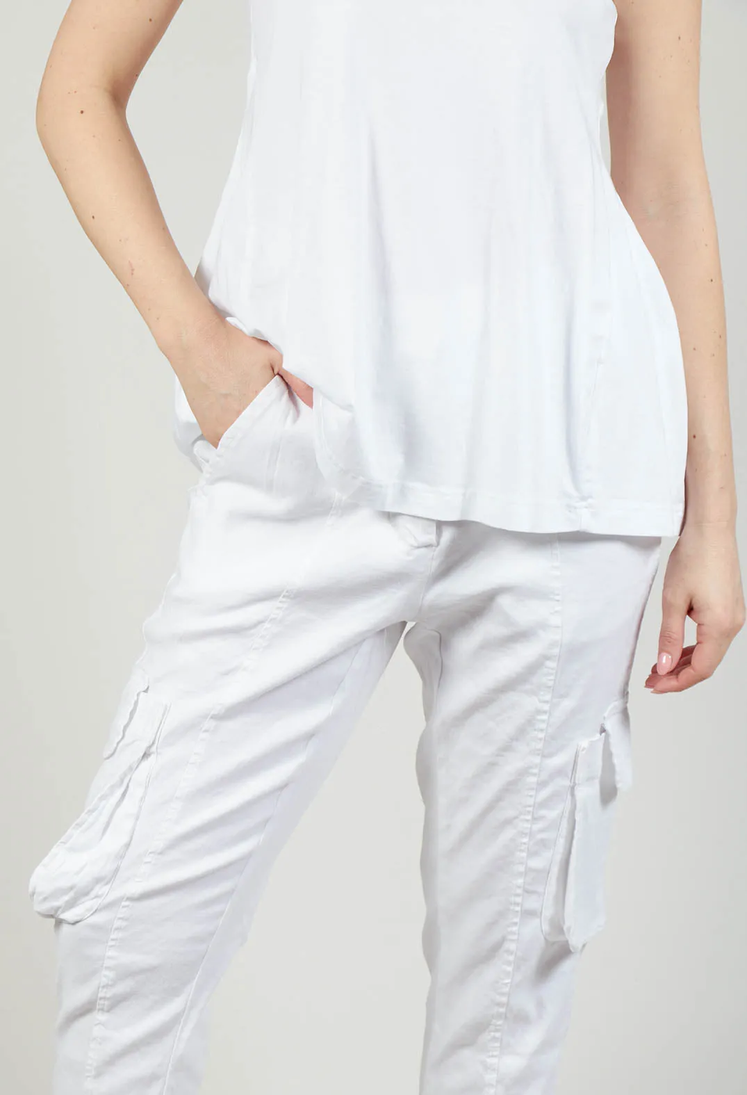 Slim Cargo Style Trousers in White