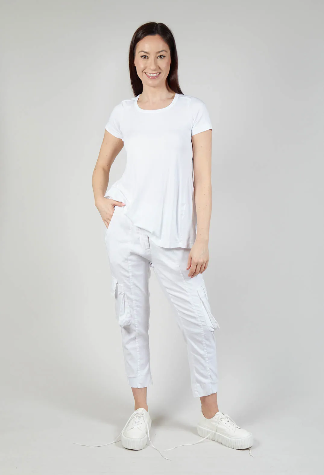 Slim Cargo Style Trousers in White