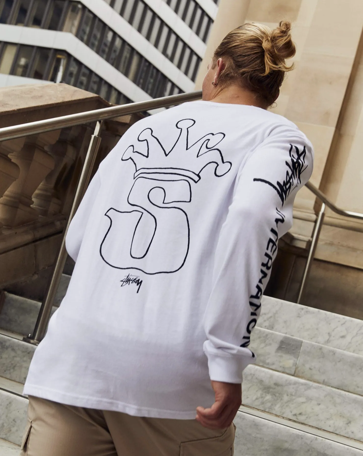 STUSSY  |Crew Neck Street Style Long Sleeves Plain Cotton