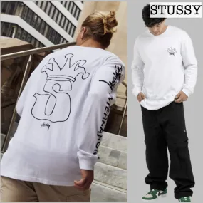 STUSSY  |Crew Neck Street Style Long Sleeves Plain Cotton