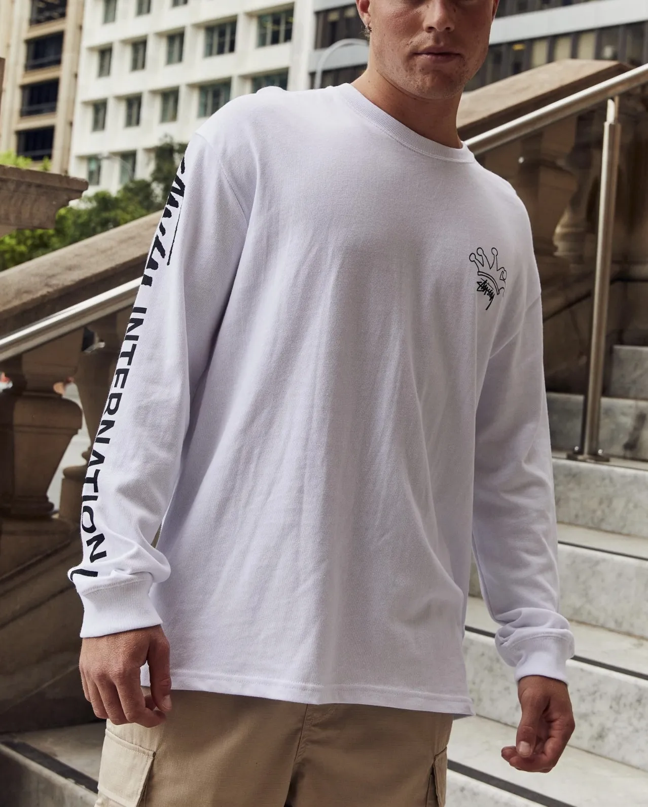 STUSSY  |Crew Neck Street Style Long Sleeves Plain Cotton