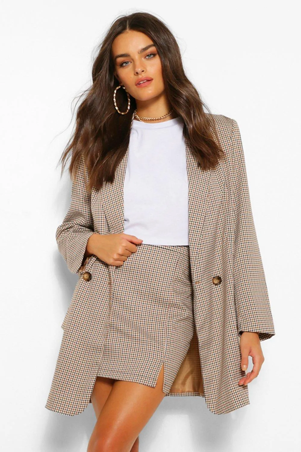 Tailored Mini Check Button Blazer