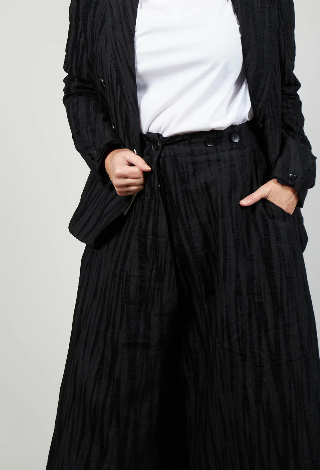 Textured Wide Leg Trousers in Black