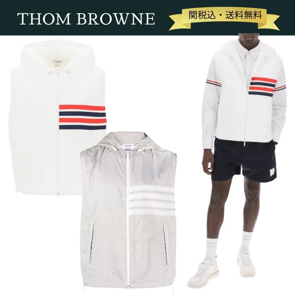 THOM BROWNE  |Pullovers Stripes Nylon Street Style Plain Logo Designers