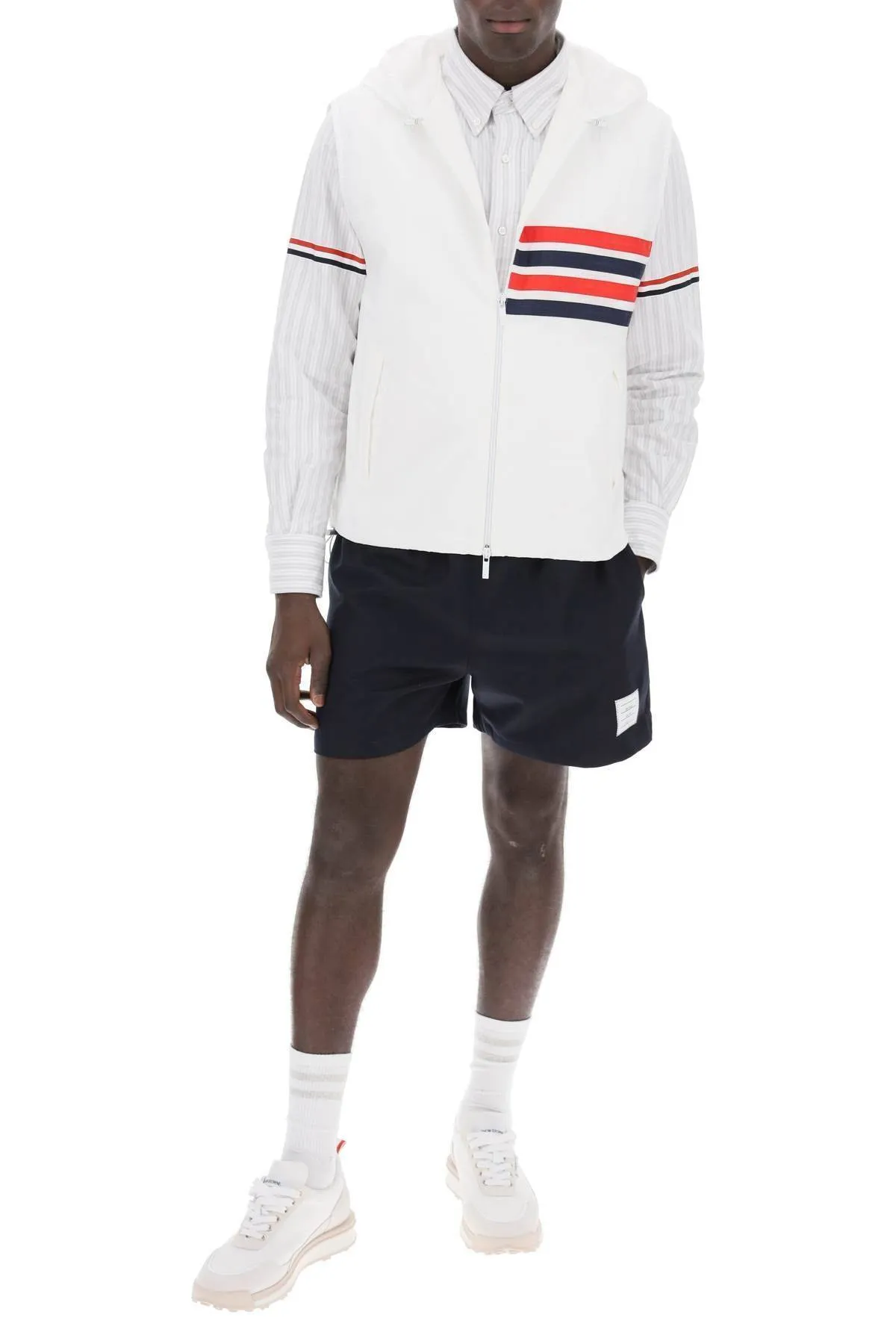 THOM BROWNE  |Pullovers Stripes Nylon Street Style Plain Logo Designers