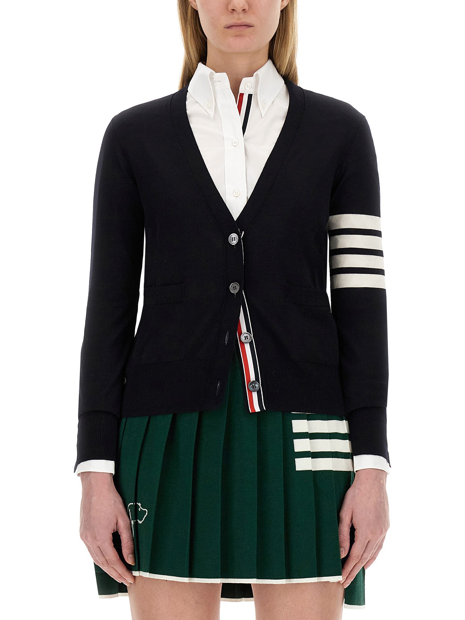 THOM BROWNE    VIRGIN WOOL CARDIGAN