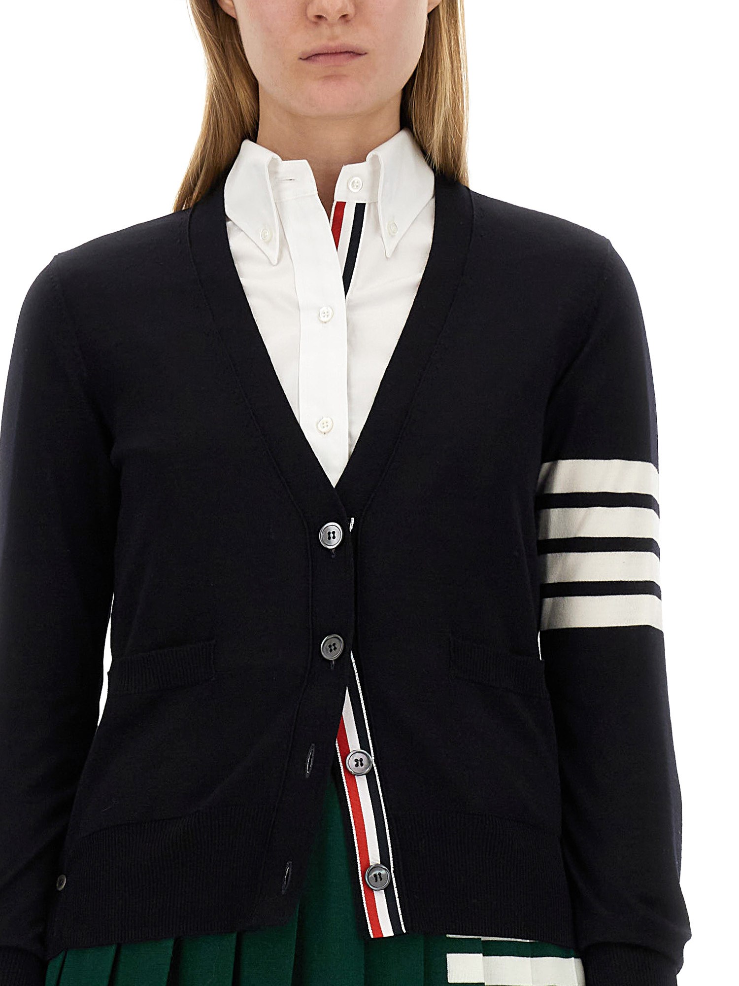 THOM BROWNE    VIRGIN WOOL CARDIGAN