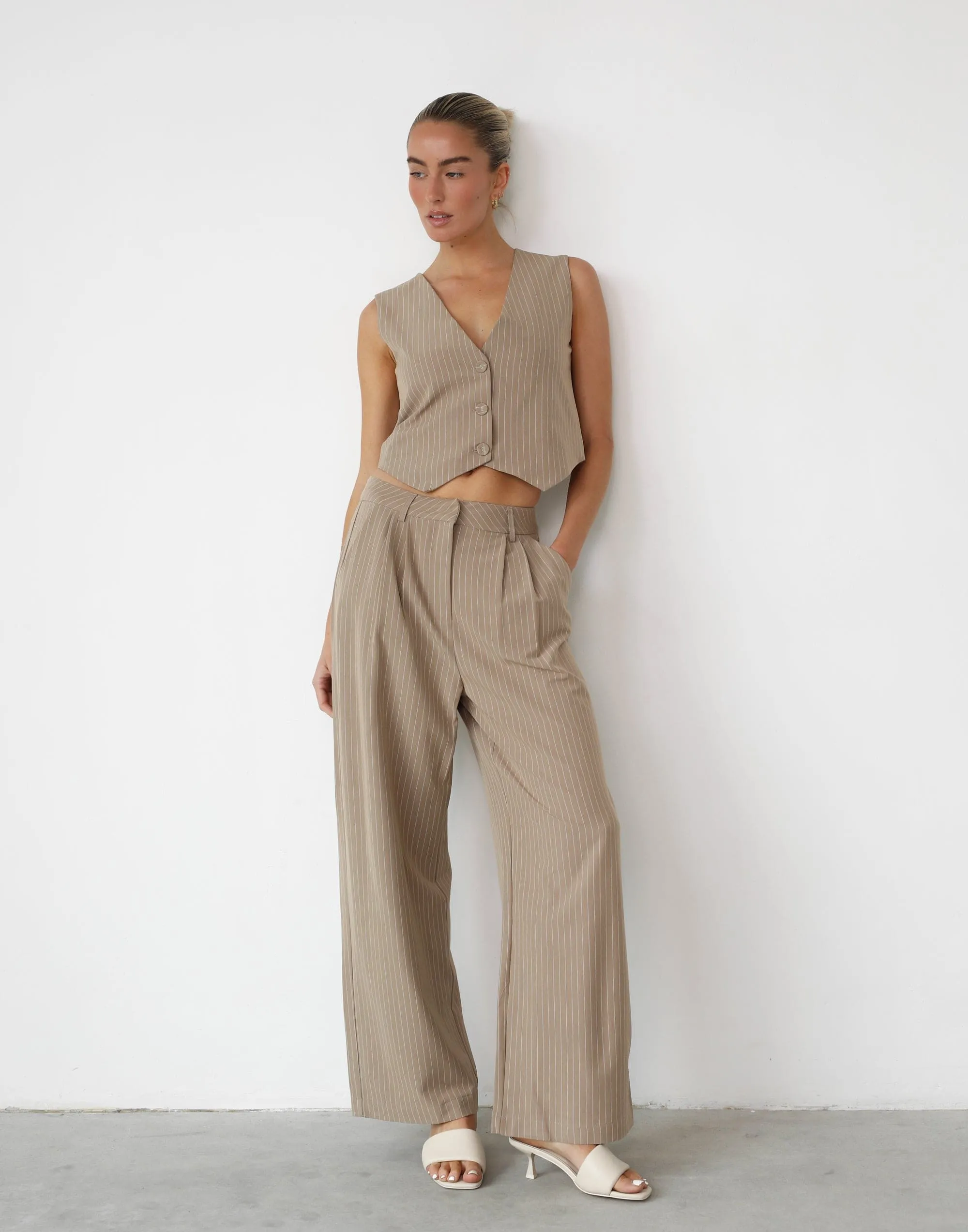 Tiffanie Pants (Beige Pinstripe)