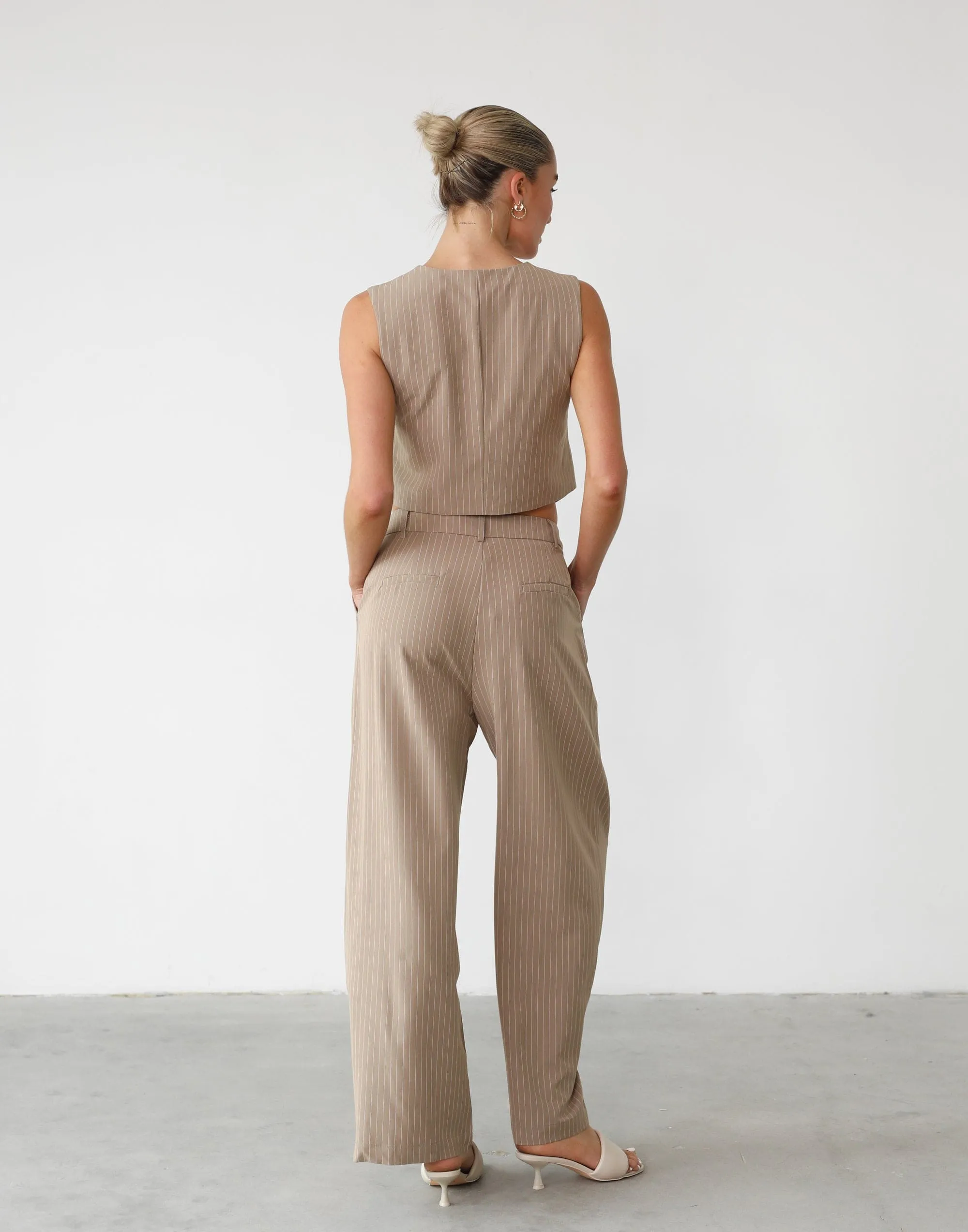 Tiffanie Pants (Beige Pinstripe)