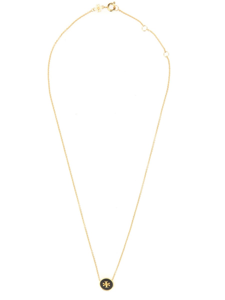 TORY BURCH    BRASS KIRA NECKLACE WITH LOGO PENDANT