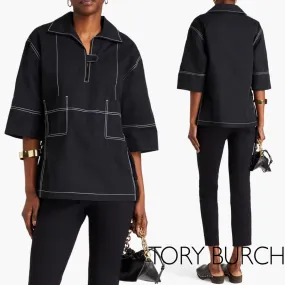 Tory Burch  |Casual Style Plain Cotton Short Sleeves Office Style