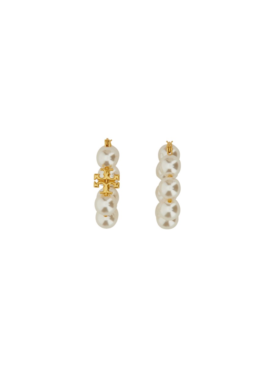 TORY BURCH    KIRA HOOP EARRINGS WITH PEARLS