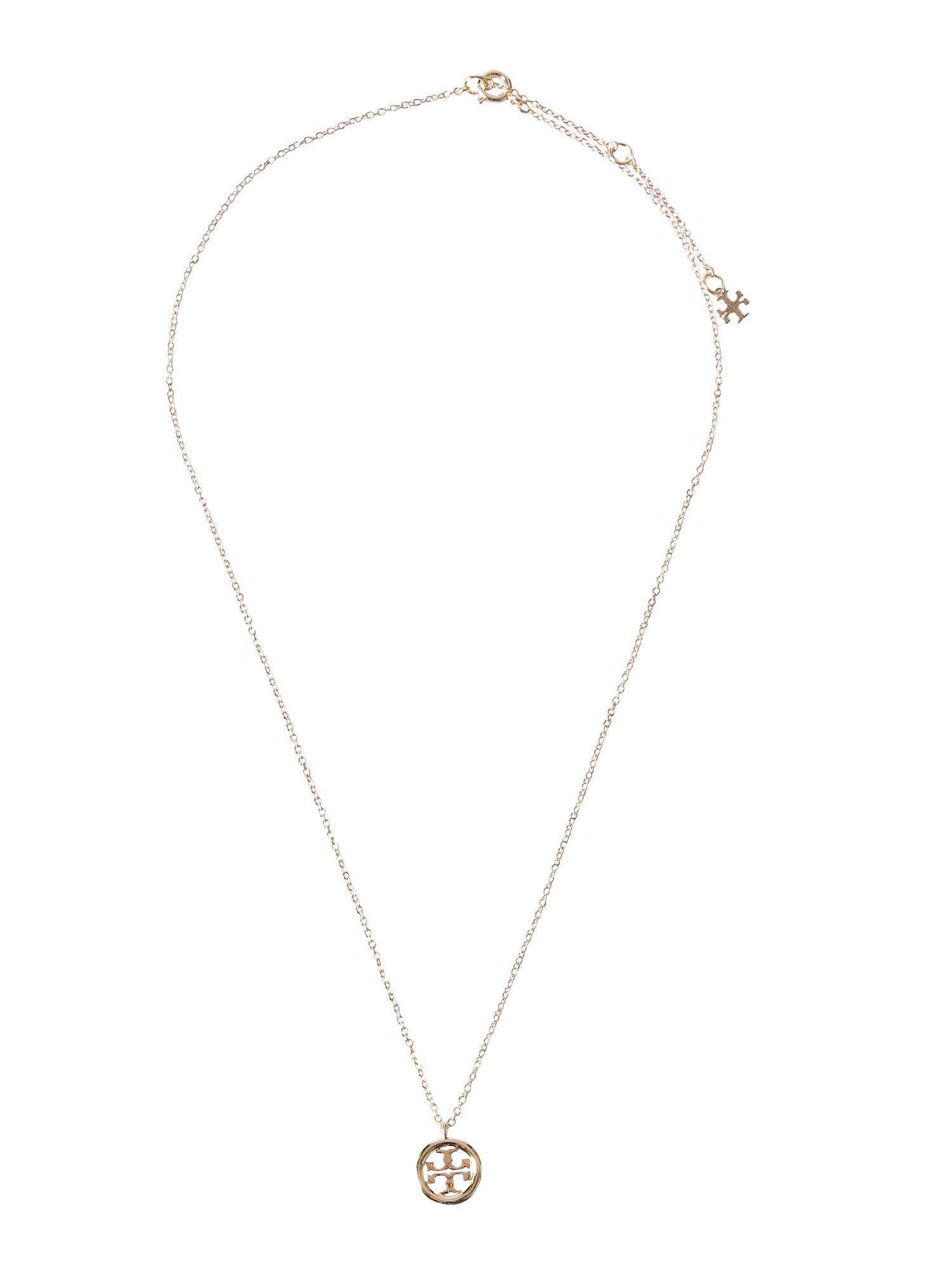 TORY BURCH    MILLER STEEL NECKLACE WITH LOGO PENDANT