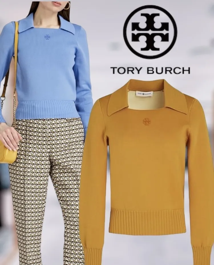 Tory Burch  |Plain Office Style Logo V-neck & Crew neck