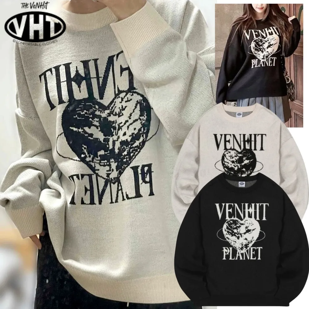 VENHIT  |Heart Unisex Street Style Long Sleeves Oversized Logo