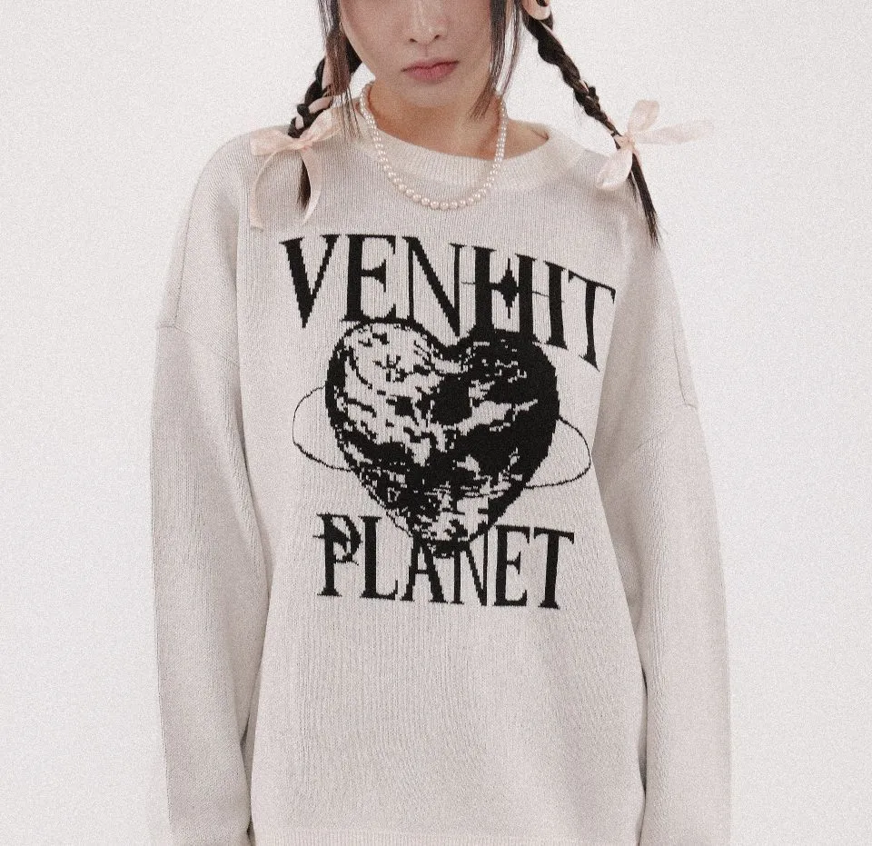 VENHIT  |Heart Unisex Street Style Long Sleeves Oversized Logo