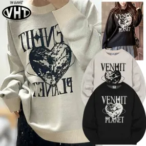 VENHIT  |Heart Unisex Street Style Long Sleeves Oversized Logo