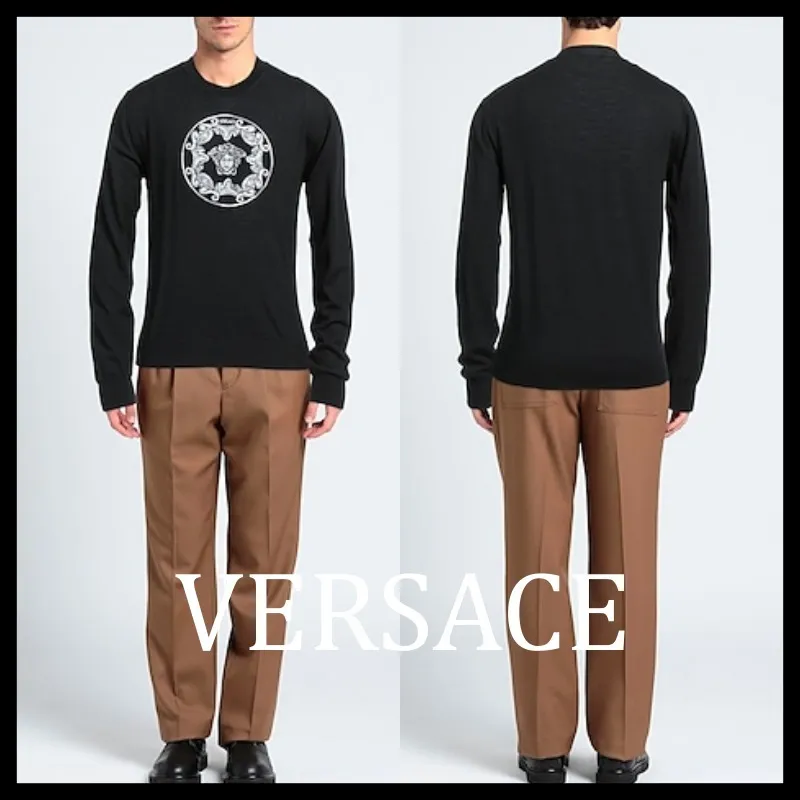 VERSACE  |Unisex Wool Street Style U-Neck Long Sleeves Plain