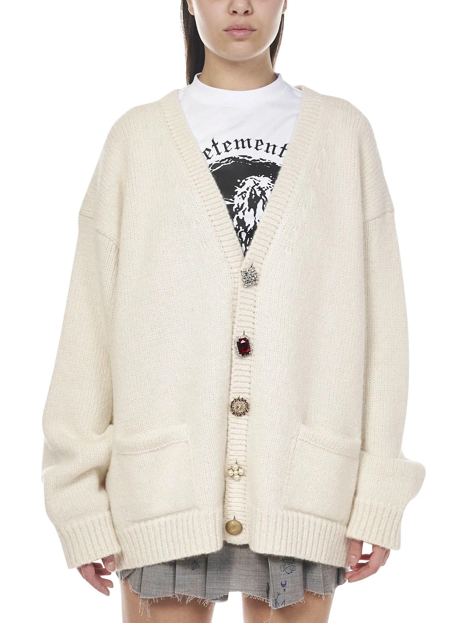 Vetements Embellished-Button Knit Cardigan