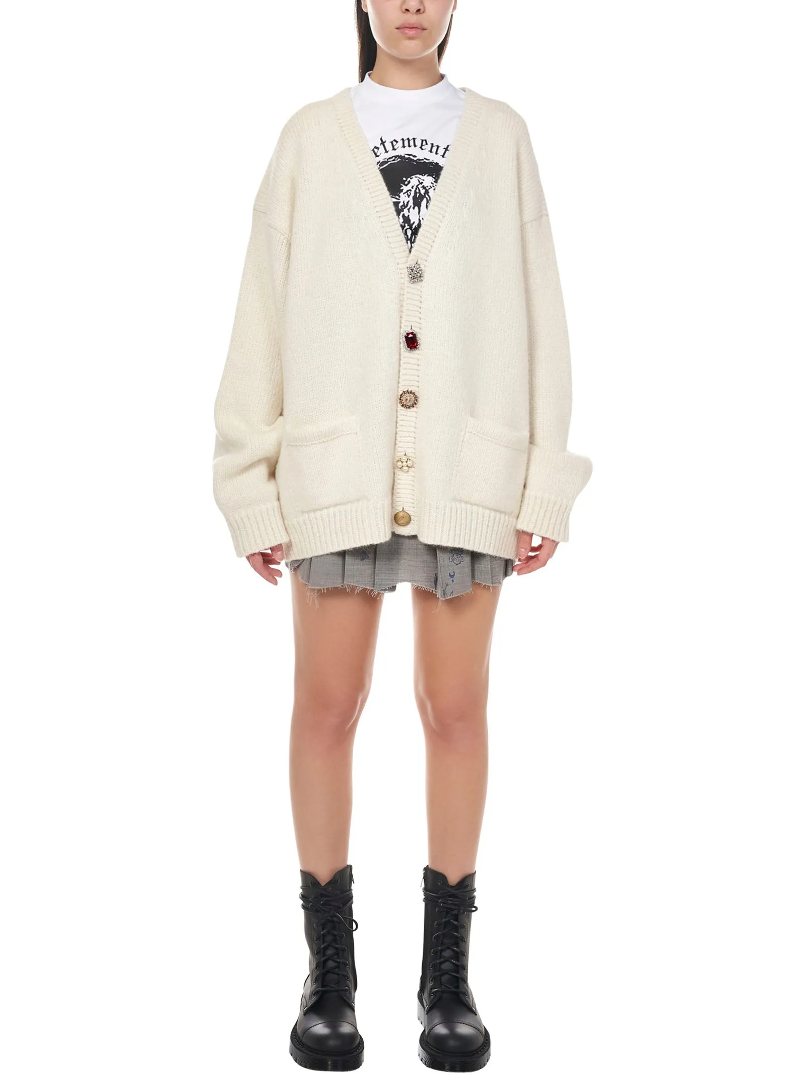 Vetements Embellished-Button Knit Cardigan