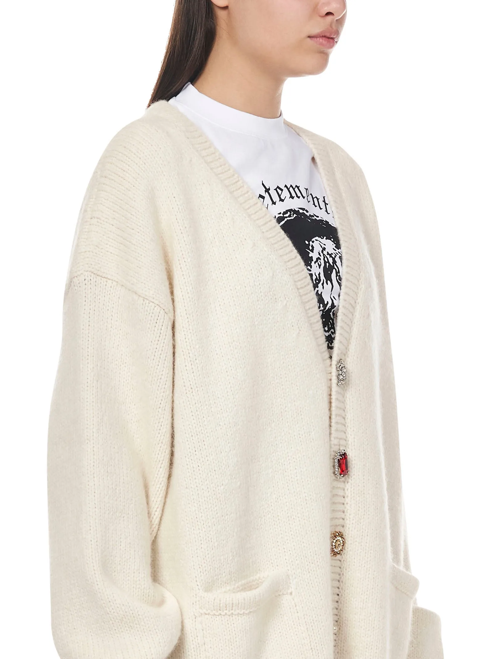 Vetements Embellished-Button Knit Cardigan