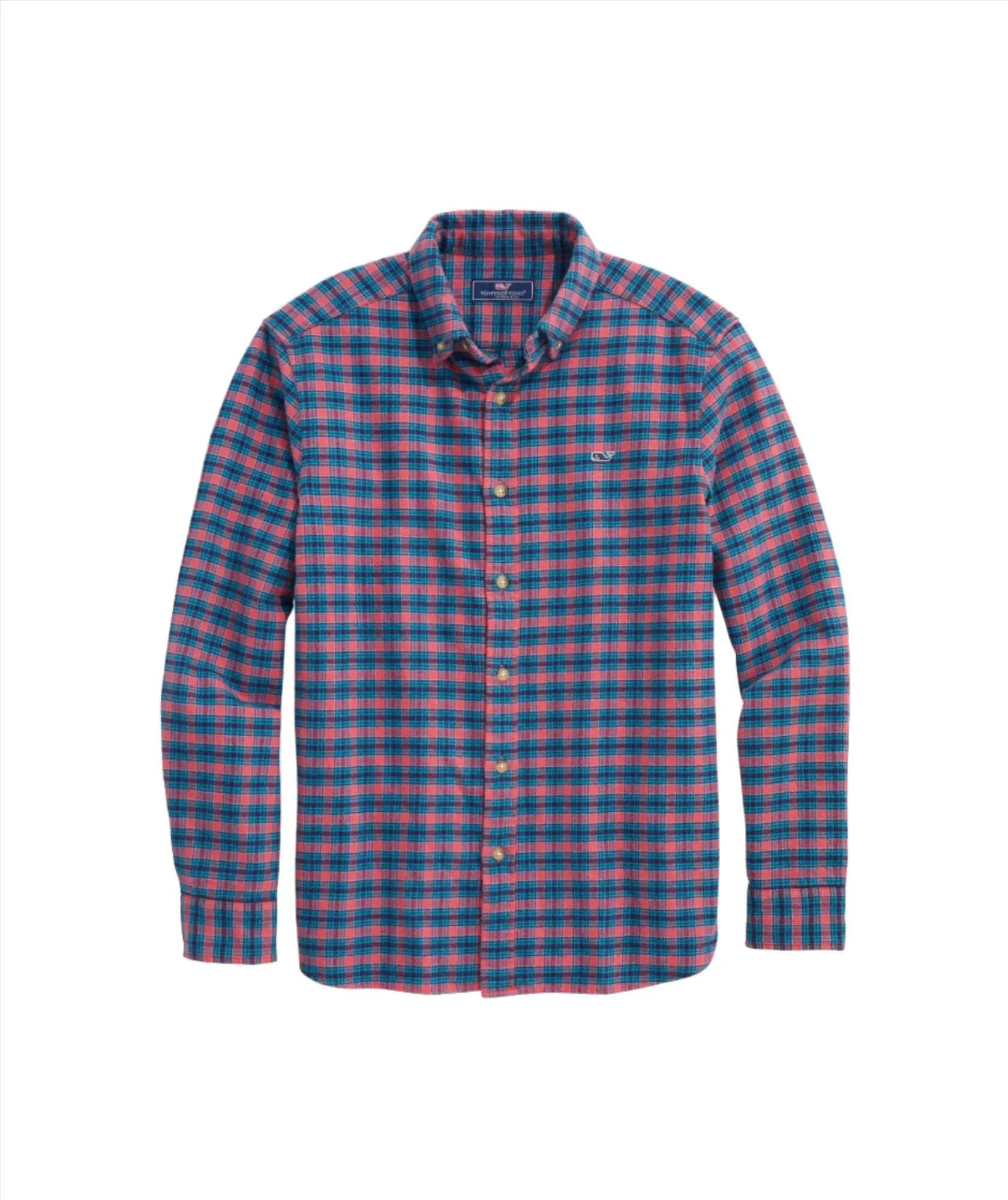 Vineyard Vines Mens Flannel Check Whale Long Sleeve Plaid Shirt