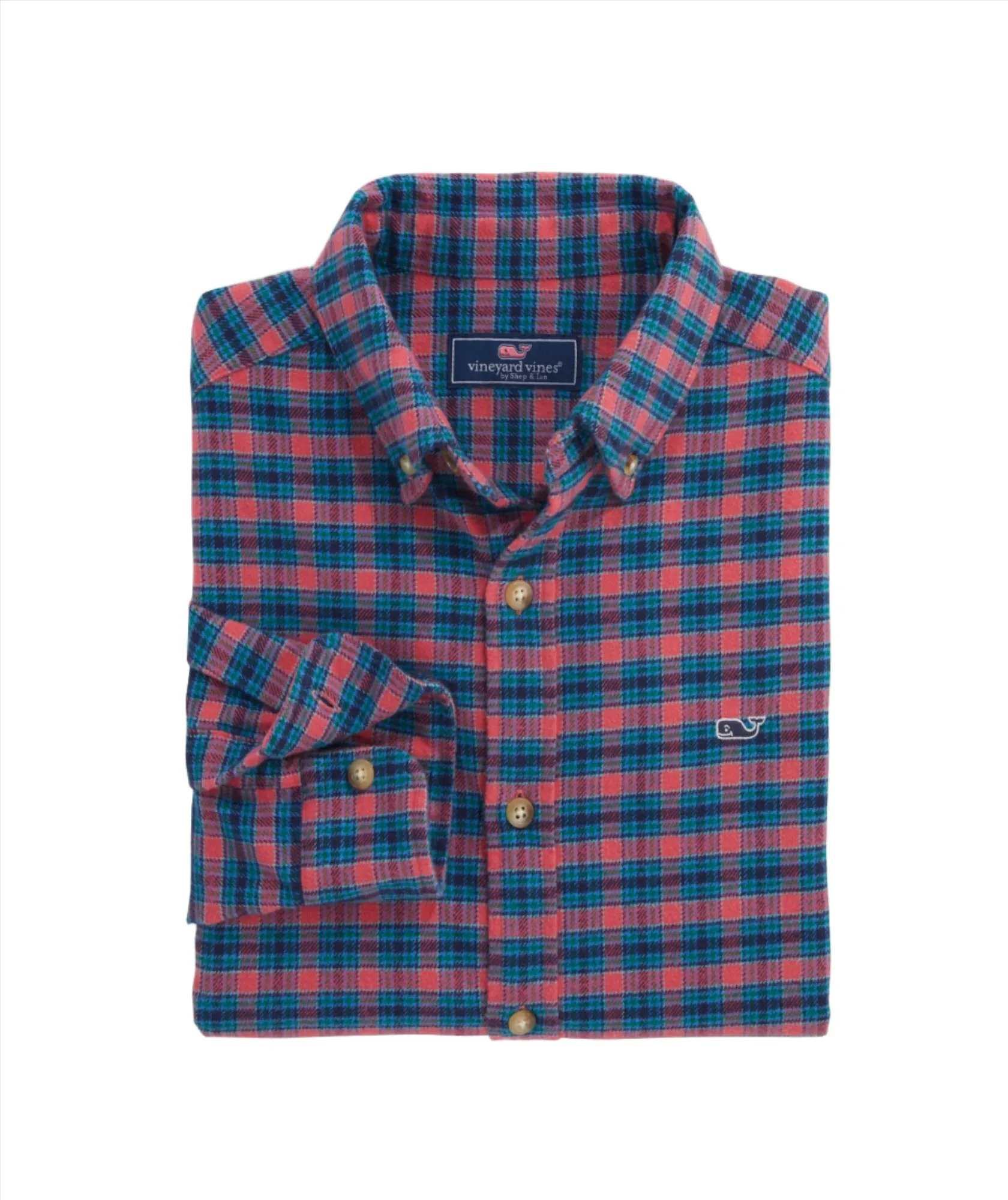 Vineyard Vines Mens Flannel Check Whale Long Sleeve Plaid Shirt