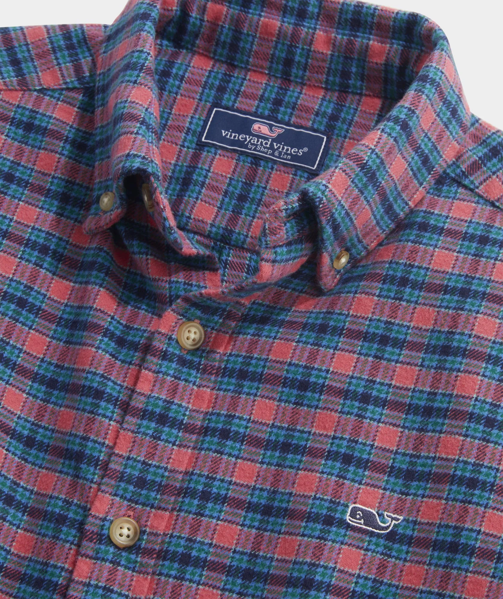 Vineyard Vines Mens Flannel Check Whale Long Sleeve Plaid Shirt