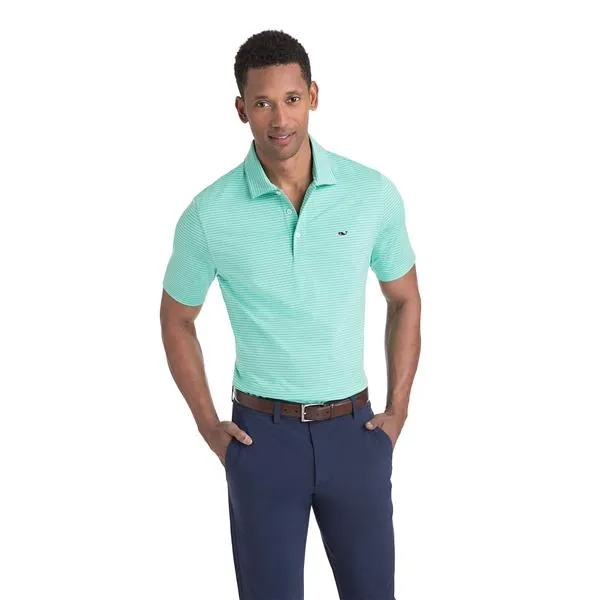 Vineyard Vines Men's Heathered Wilson Stripe Sankaty Performance Polo 1K2202 Antigua Green