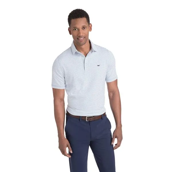 Vineyard Vines Men's Heathered Wilson Stripe Sankaty Performance Polo 1K2202 Dark Cerulean