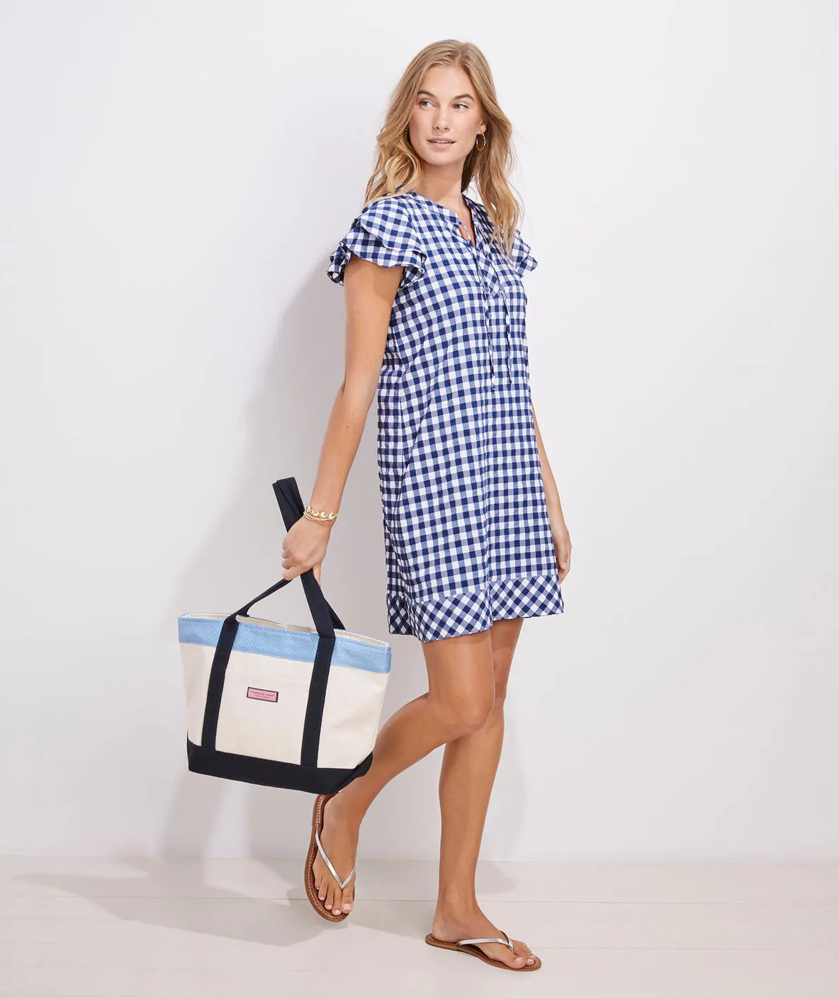 Vineyard Vines Womens Harbor Gingham Tunic Dress