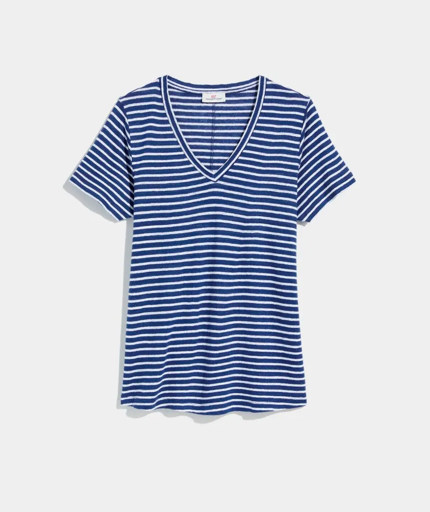 Vineyard Vines Womens Striped Linen V-Neck T-Shirt