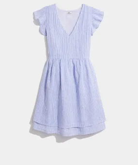 Vineyard Vines Womens Striped Pintuck Flutter-Sleeve Dress