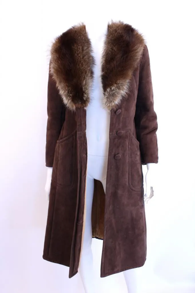 Vintage 70's Shearling Coat w/Fur Collar