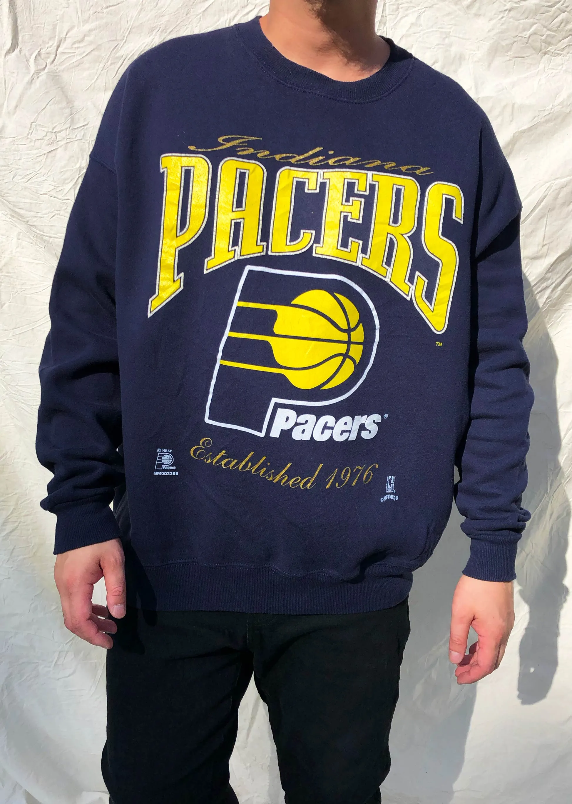 Vintage 90's Nutmeg Mills NBA Indiana Pacers Sweater Navy (XL)