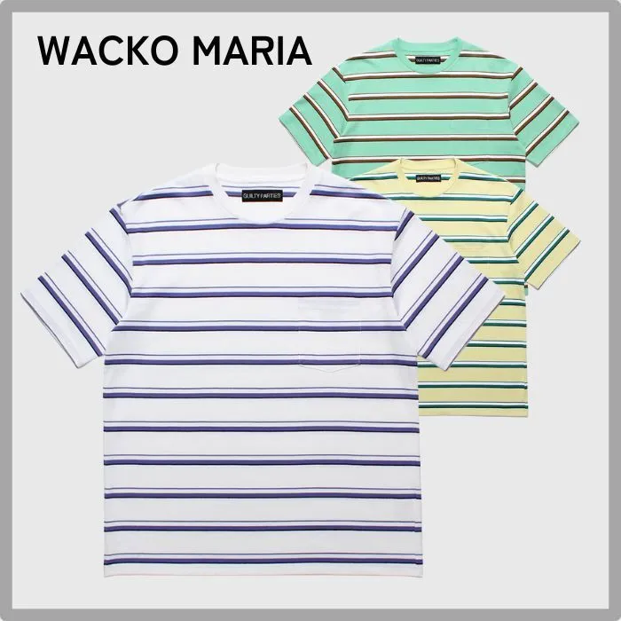 WACKO MARIA  |Crew Neck Pullovers Stripes Street Style Cotton