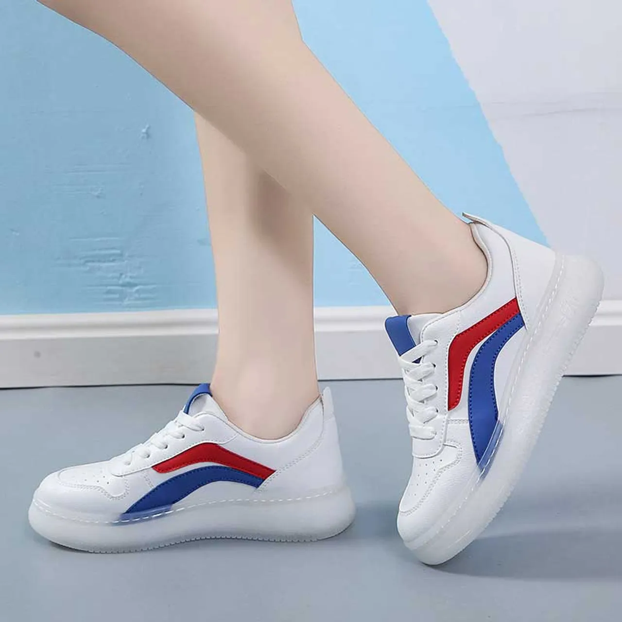 White blue color stripe shoe sneaker