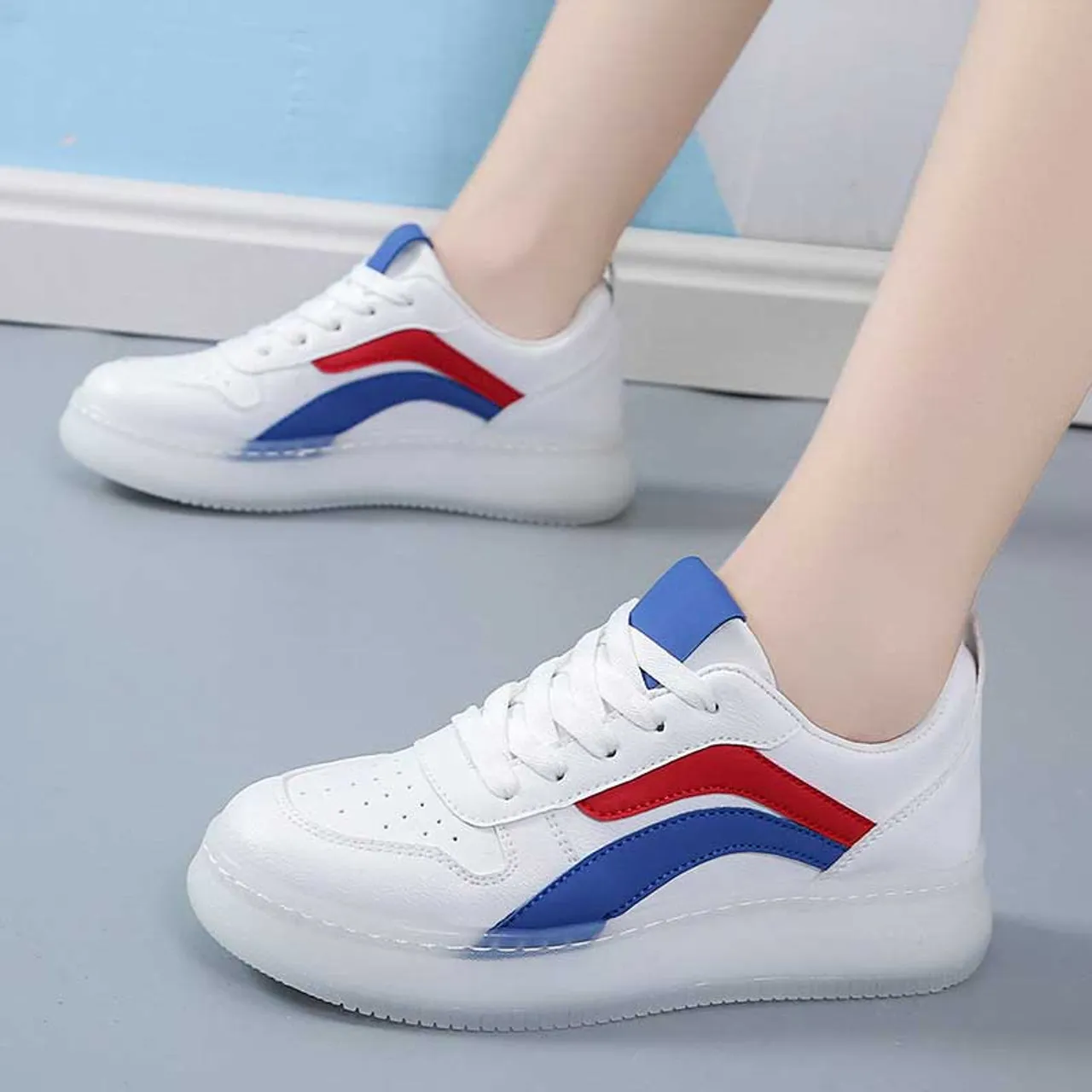 White blue color stripe shoe sneaker